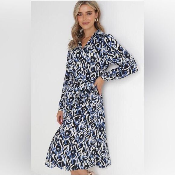 ZARA Printed Shirt Dress Blue New - Picture 3 of 15